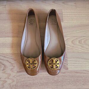 Tory Burch Reva Tan Patent Leather Flats